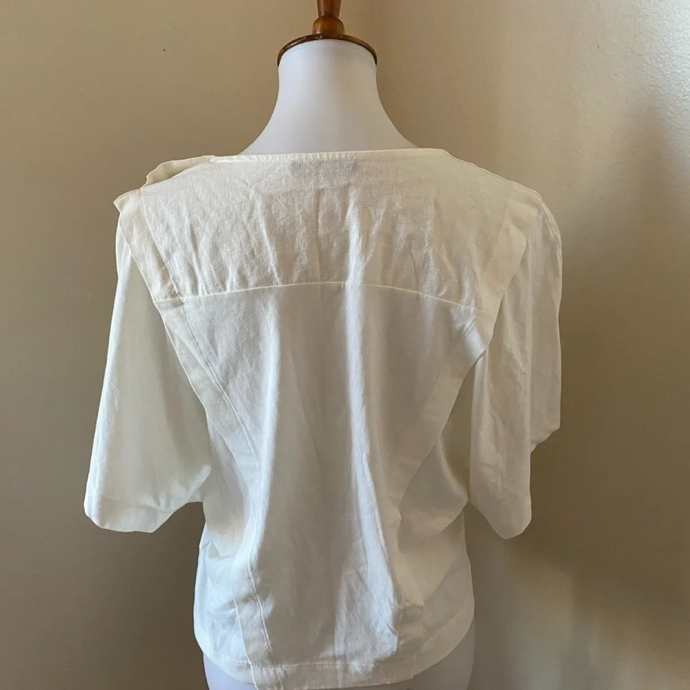 Zara Women’s Top Size Small White Linen Blend V Neck Short Sleeve Blouse Popover